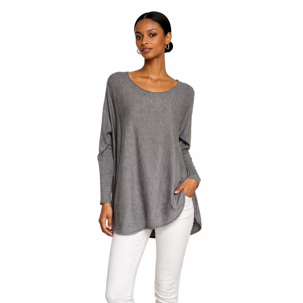 Eileen Fisher Merino Wool Tunic Sweater NWT Gray Ballet Neck Long Sleeve Size M
